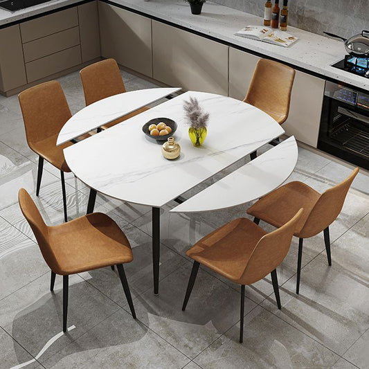 Contemporary Style Stone Dining Table Round Drop-Leaf Table with 4-foot