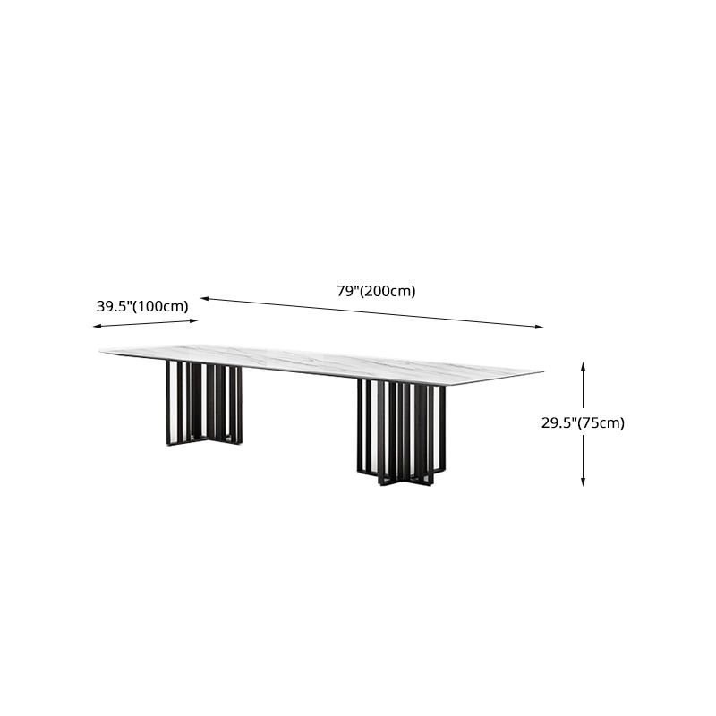 Dinner Table Stone Top Modern Double Pedestal Dining Table without Chair Clearhalo 'Dining Tables & Seating' 'Dining Tables' 'dining_table' 'furn' 'furn_dining_table' 'Furniture' 'Kitchen & Dining Furniture' 1200x1200_295621bd-6604-4b2e-bc04-1f80dc57d9fc