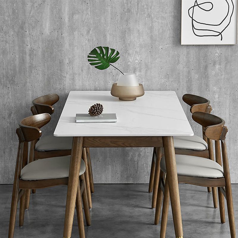 Table de salle à manger moderne du milieu du siècle avec plateau en pierre blanche avec 4 pieds