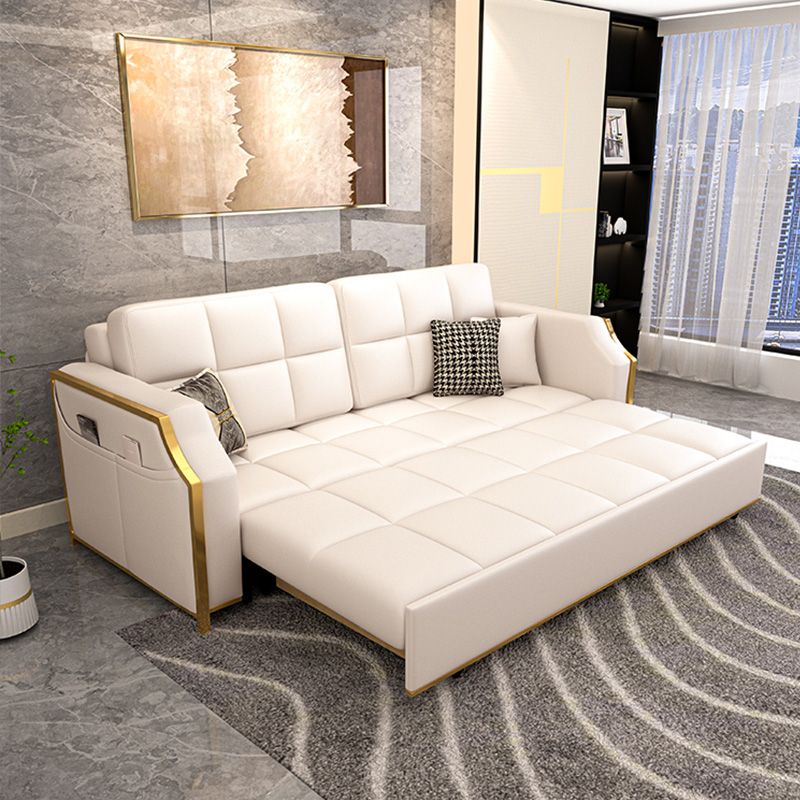 Cama de sofá glamorante en la cama de sofá de cuero de cuero blanco sintética galleta