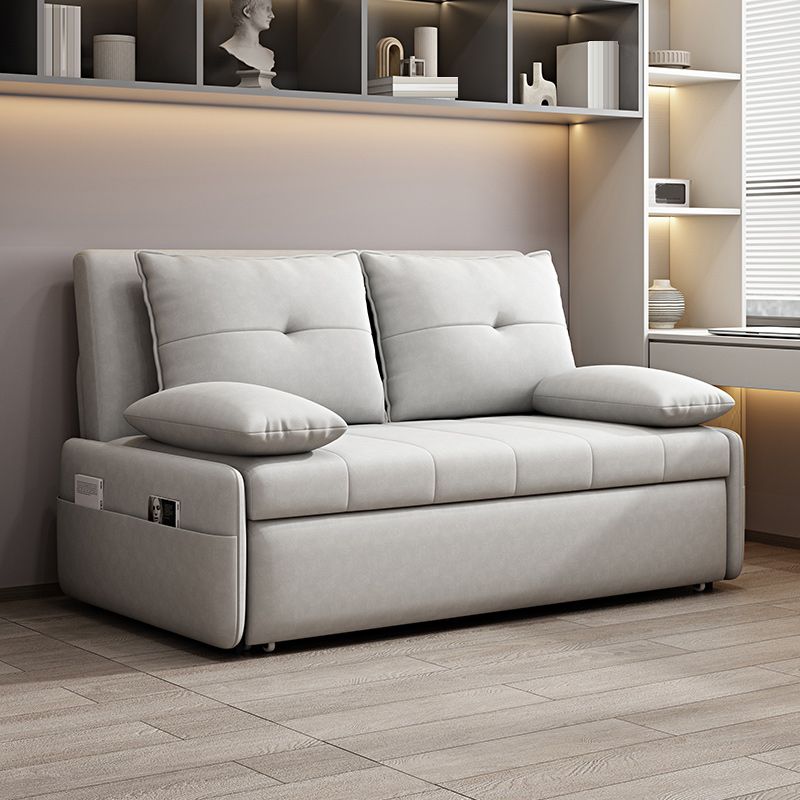 Sofá de brazos de almohada de cuero de cuero sintético contemporáneo en gris