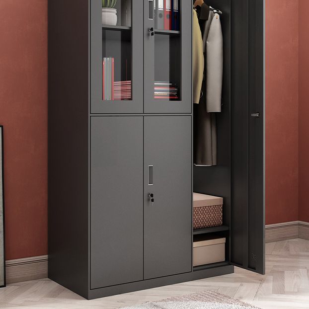 Black Steel Wardrobe Closet Contemporary Hinged Wardrobe Cabinet Clearhalo 'Armoires & Wardrobes' 'armoires_wardrobes' 'Bedroom Furniture' 'furn' 'furn_armoires_wardrobes' 'Furniture' 1200x1200_29599ddf-a4c1-49b5-8180-b1b8b5c8b367