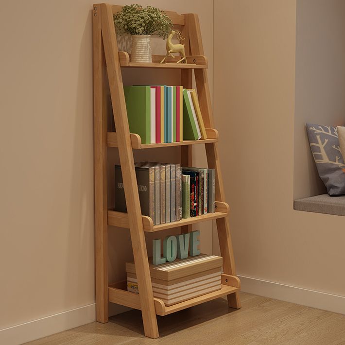 Modern Ladder Bookshelf Solid Wood Open Back Bookcase for Home