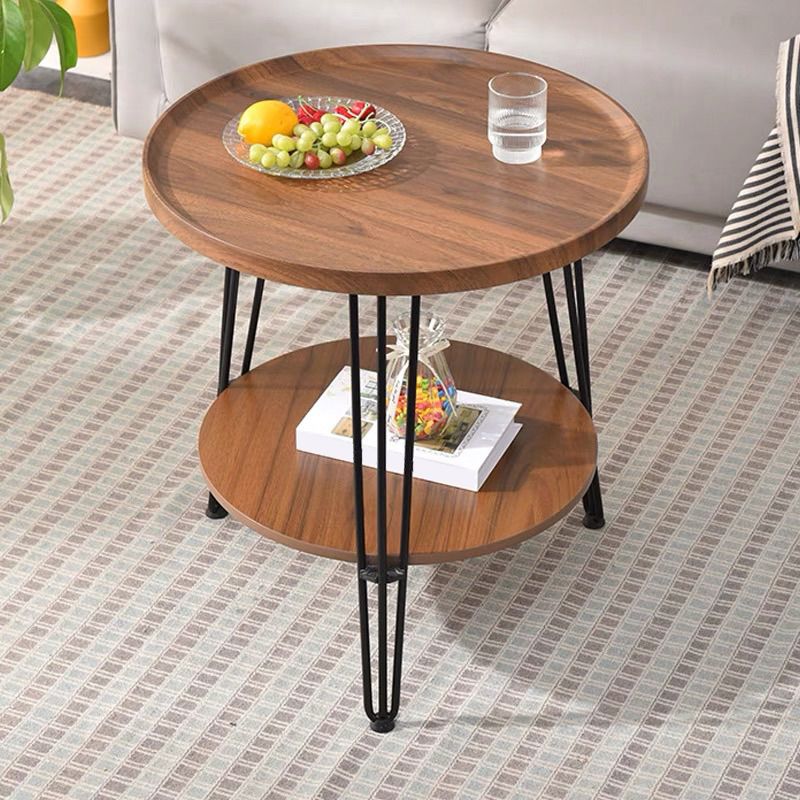 3 Legs Base Design Black Base Plate Countertop Walnut/wood Round Side Table