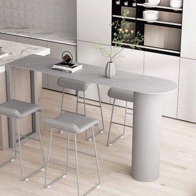 Cafe and Break-room Bistro Accent Dining Table Modern Stone Double Pedestal Counter Table Clearhalo 'Bar Furniture' 'Bar Tables' 'bar_tables' 'furn' 'furn_bar_tables' 'Furniture' 'furniture_bar_tables' 'Kitchen & Dining Furniture' 'kitchen&dining_furn' 'kitchen' 1200x1200_2962bdec-c179-4084-b57c-e396343306d1