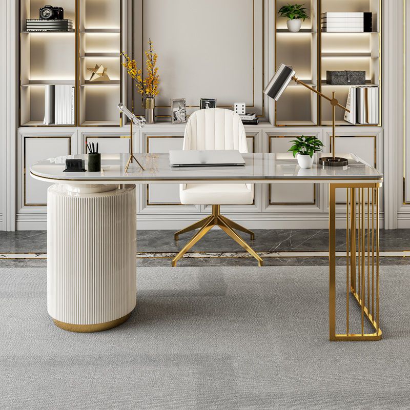 Table d'écriture de forme gratuite moderne Bureau de bureau en pierre enthousiaste avec tiroirs