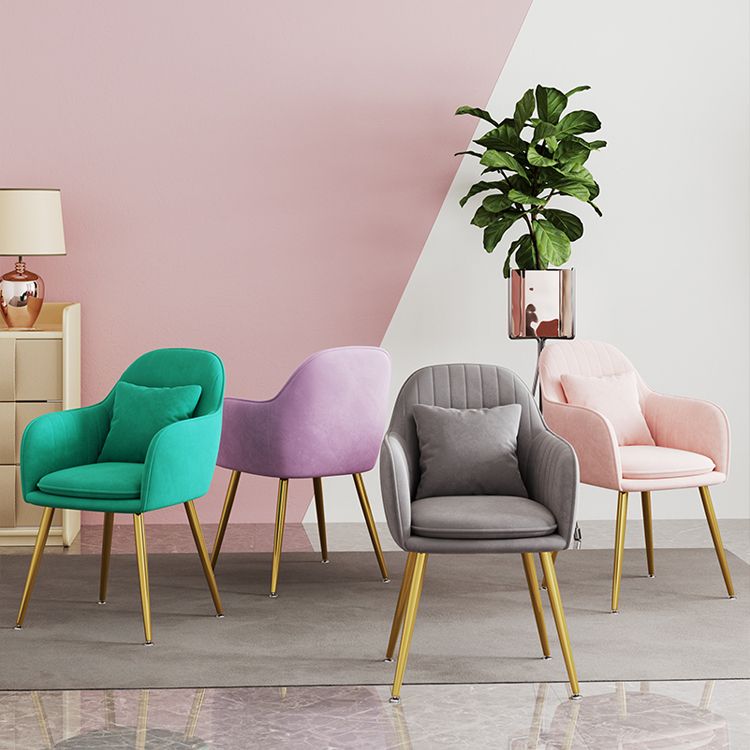 Scandinavian Style Metal Dining Chair Bedroom Upholstered Chair with Arm Clearhalo ' kitchen&dining_furn' 'Dining Chairs' 'Dining Tables & Seating' 'dining_chair' 'furn' 'furn_dining_chair' 'Furniture' 'furniture_dining_chair' 'Kitchen & Dining Furniture' 'kitchen' 1200x1200_296711e6-c082-4eca-bbfe-1a761f74660a