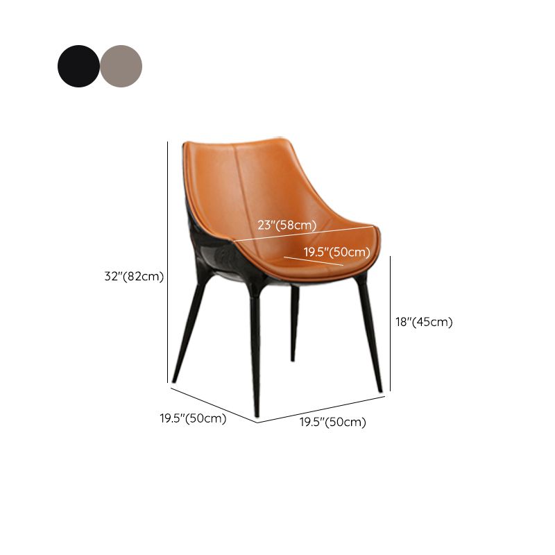 Noordse armloze rugleun lederen stoel met metalen benen voor eetkamer
