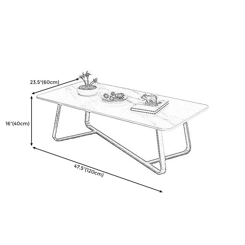 Modern Style Cocktail Table Slate Top Rectangular Coffee Table with Metal Base