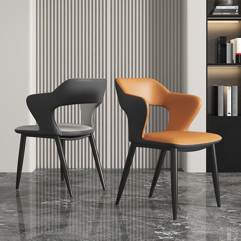Contemporary Dining Arm Chair Matte Finish Leather Curved Open Back Chair Clearhalo ' kitchen&dining_furn' 'Dining Chairs' 'Dining Tables & Seating' 'dining_chair' 'furn' 'furn_dining_chair' 'Furniture' 'furniture_dining_chair' 'Hogar' 'Kitchen & Dining Furniture' 'kitchen' 'Mesa de Comedor y Asientos' 'Mueble de Cocina y Comedor' 'Muebles' 'Silla de Cocina / Comedor' 1200x1200_296cb68b-f01c-4310-87d2-11e1b4450654