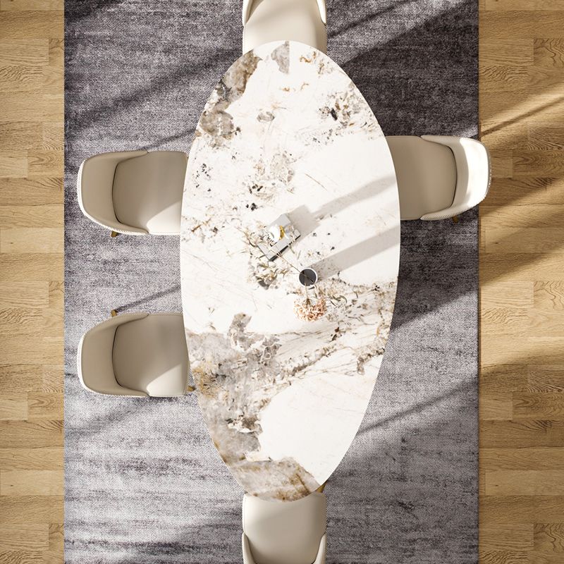 Luxury Oval Dining Table Sintered Stone Top White Metal Base Table Clearhalo 'Dining Tables & Seating' 'Dining Tables' 'dining_table' 'furn' 'furn_dining_table' 'Furniture' 'Kitchen & Dining Furniture' 1200x1200_296cc16a-ea0b-4882-91eb-f458c7637c27