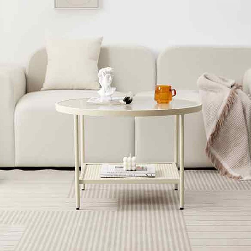 Modern 17.7"H Round Glass Cocktail Table Iron 4 Legs Coffee Table with Shelf Clearhalo 'Coffee & Accent Tables' 'Coffee Tables' 'coffee_tables' 'furn' 'furn_coffee_tables' 'Furniture' 'Living Room Furniture' 1200x1200_296f704e-5cc5-447e-8610-4443dc5bd674