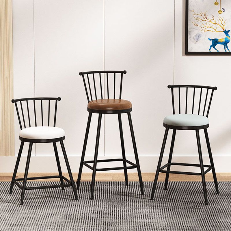 Industrial Armless Backrest Counter Stool Steel Bar Stool with Leather Cushion Clearhalo 'Bar Furniture' 'Bar Stools' 'bar_stools' 'furn' 'furn_bar_stools' 'Furniture' 'furniture_bar_stools' 'Kitchen & Dining Furniture' 1200x1200_2973dfcc-7826-4e92-acde-76143d0e284a