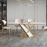Mesa de comedor de piedra rectangular mesa de lujo tradicional con base de pedestal