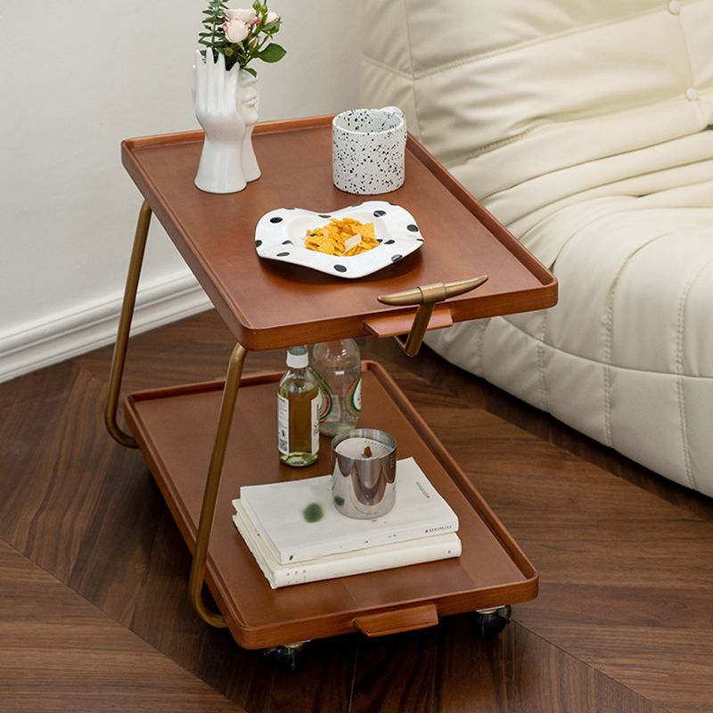 Cherry Wooden Storage End Table Rectangular 2-Tier Side Table with Casters Clearhalo 'Coffee & Accent Tables' 'End & Side Tables' 'end_side_tables' 'furn' 'furn_end_side_tables' 'Furniture' 'Living Room Furniture' 1200x1200_29755bb9-abe8-4f74-be1a-29c4ed400f8d