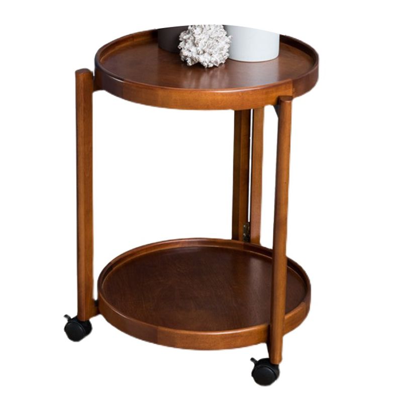 Tavolo da parte superiore del vassoio rotondo scandinavo Tavolino in legno 3 gambe con scaffale