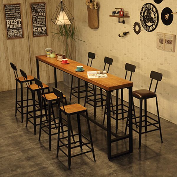 Industrial 1/5/9 Pieces Bar Table Set Rectangle Wood Counter Table with Stools for Bar