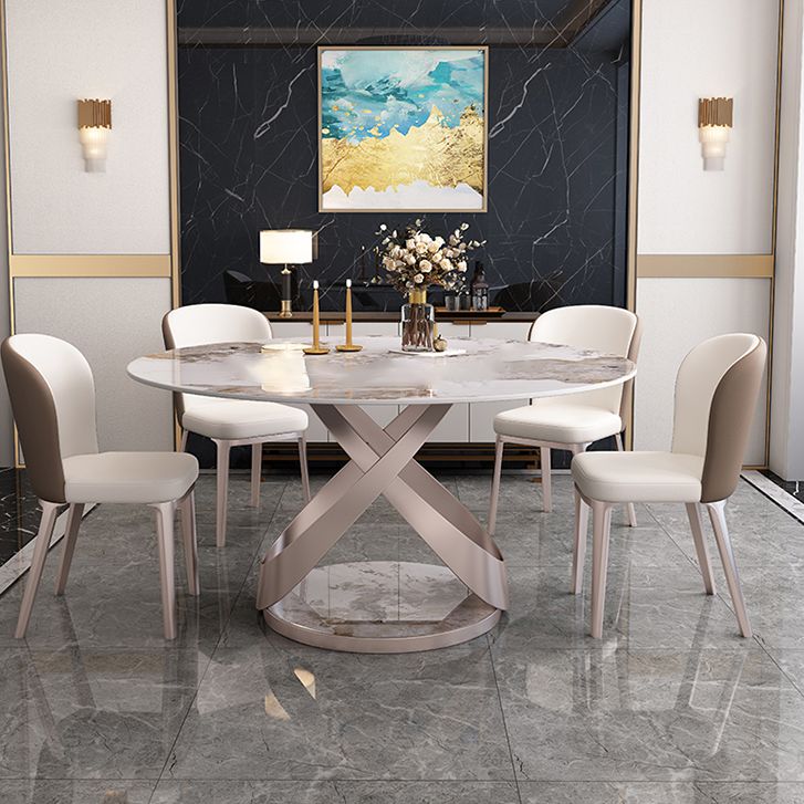 Ensemble de table à manger ronde 1/4/5/7 PCS Table à manger avec dessus en pierre avec chaise rembourrée