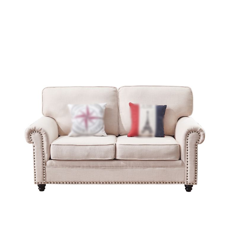 21.65"D Country Linen/Faux Leather Rolled Arm Sofa with Nailed Clearhalo 'furn' 'furn_sofas' 'Furniture' 'furniture_sofas' 'kitchen' 'kitchen_sofas' 'Living Room Furniture' 'Sofa' 'sofas' 1200x1200_2976e281-3966-454f-bca0-78fb0355b9d9