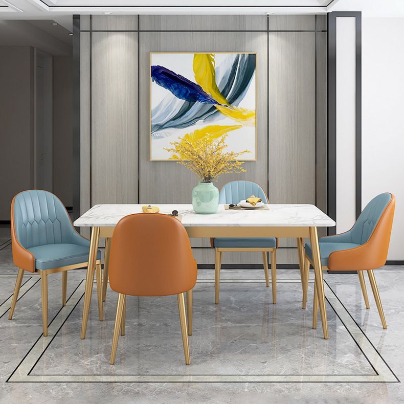Stone Top Dining Table Set 1/2/5 Pieces Glam Rectangle Dinette Set in White Clearhalo 'Dining Room Sets' 'Dining Tables & Seating' 'dining_room_set' 'furn' 'furn_dining_room_set' 'Furniture' 'Kitchen & Dining Furniture' 1200x1200_2977dd62-9ea5-4f98-b3d3-f866f3dffc4f