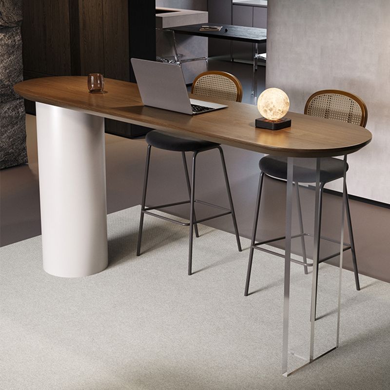 Contemporary Double Pedestal Bar Dining Table Solid Wood Dining Table Clearhalo 'Bar Furniture' 'Bar Tables' 'bar_tables' 'furn' 'furn_bar_tables' 'Furniture' 'Kitchen & Dining Furniture' 1200x1200_2979030a-36da-4323-b559-b86b421fde6a