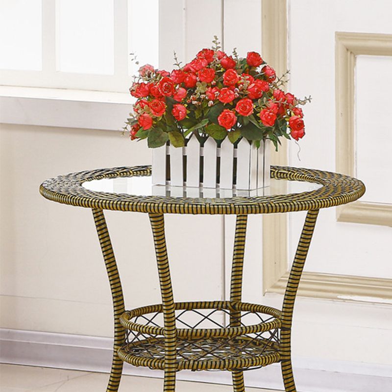 Tropical Glass Top 4 Legs Cocktail Table with Shelf Round Coffee Table Clearhalo 'Coffee & Accent Tables' 'Coffee Tables' 'coffee_tables' 'furn' 'furn_coffee_tables' 'Furniture' 'furniture_coffee_tables' 'Living Room Furniture' 1200x1200_2979e39e-721f-4caf-b0a5-9651b0917141