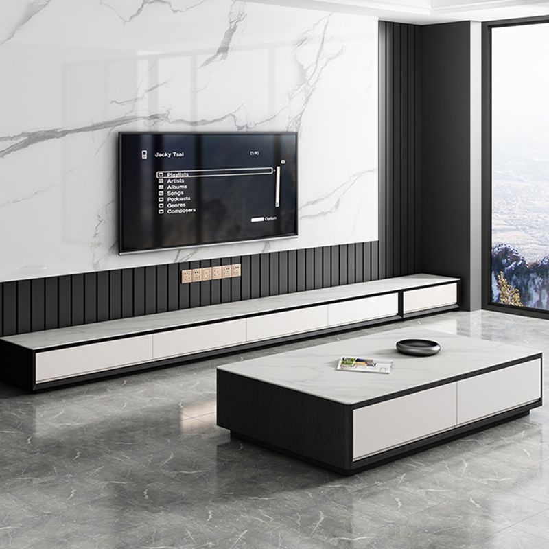 Stand de télévision contemporain 13,7 "Hauteur TV en blanc avec des tiroirs