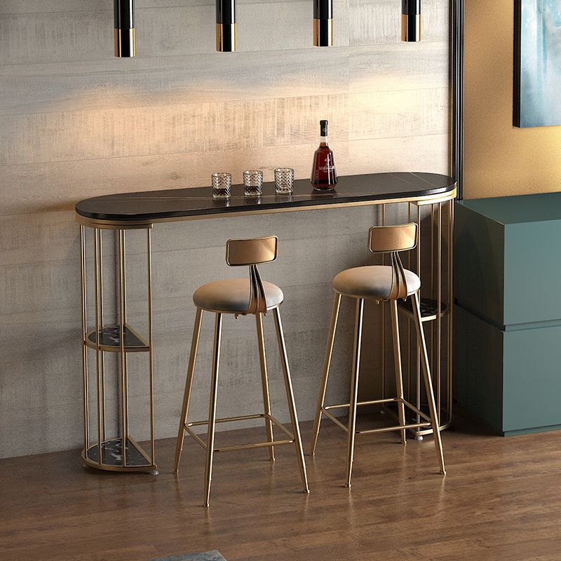 Glam Metal Bar Table 41.3"H Oval Faux Marble Top Bistro Table with Shelves Clearhalo 'Bar Furniture' 'Bar Tables' 'bar_tables' 'furn' 'furn_bar_tables' 'Furniture' 'furniture_bar_tables' 'Kitchen & Dining Furniture' 'kitchen&dining_furn' 'kitchen' 1200x1200_297bc0e3-629f-42e2-8fce-5ee06ac4b366
