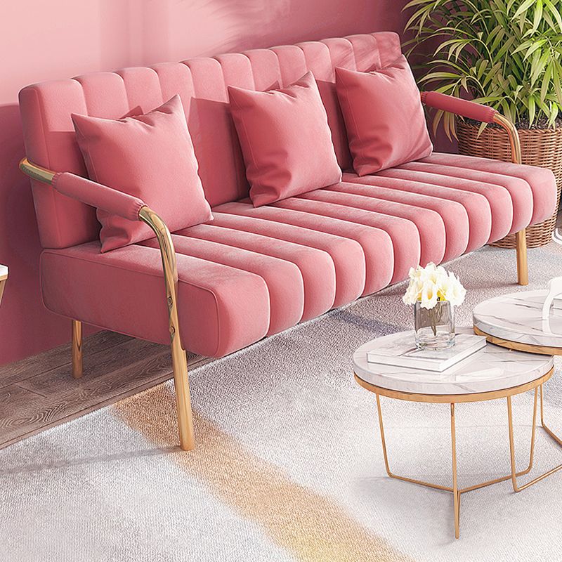 Glam Velvet 3-seater Sofa with Sewn Pillow Back and 4 Golden Legs Clearhalo 'furn' 'furn_sofas' 'Furniture' 'furniture_sofas' 'kitchen' 'kitchen_sofas' 'Living Room Furniture' 'Sofa' 'sofas' 1200x1200_297dbe81-5fd9-4100-bece-d2a1b755baac