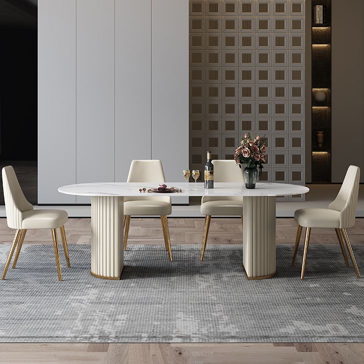 Glam Sintered Stone Top Dining Table Standard Kitchen Dining Table with Double Pedestal Bases Clearhalo ' dining_table' 'Dining Tables & Seating' 'Dining Tables' 'furn' 'furn_dining_table' 'Furniture' 'furniture_dining_table' 'Kitchen & Dining Furniture' 'kitchen&dining_furn' 'kitchen' 'kitchen_dining_table' 1200x1200_297eb131-b915-4779-8873-1e7d6d2a99c4