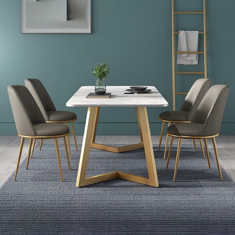 Glam 1/4/5 Pieces Dining Set Rectangle Stone Dining Table for Dining Room Clearhalo 'Dining Room Sets' 'Dining Tables & Seating' 'dining_room_set' 'furn' 'furn_dining_room_set' 'Furniture' 'furniture_dining_room_set' 'Kitchen & Dining Furniture' 'kitchen&dining_furn' 'kitchen' 1200x1200_29830e64-5c0f-48d3-a5d8-d74d2615c752