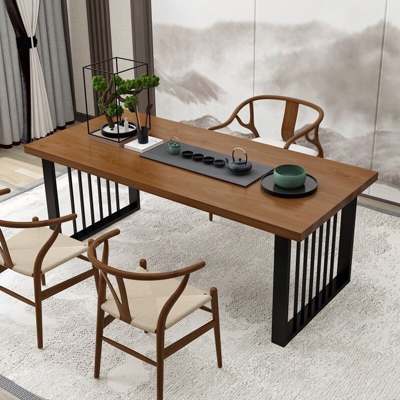 Contemporary Wood Dining Table Rectangle Dining Table with Pedestal Base in Black Clearhalo 'Dining Tables & Seating' 'Dining Tables' 'dining_table' 'furn' 'furn_dining_table' 'Furniture' 'furniture_dining_table' 'Kitchen & Dining Furniture' 'kitchen' 'kitchen_dining_table' 1200x1200_29858116-1769-4aa5-b028-90f1706d41e7