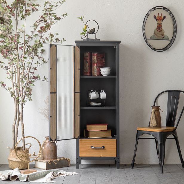 Metal & Wood Accent Cabinet Industrial Style Glass Paned Storage Cabinet