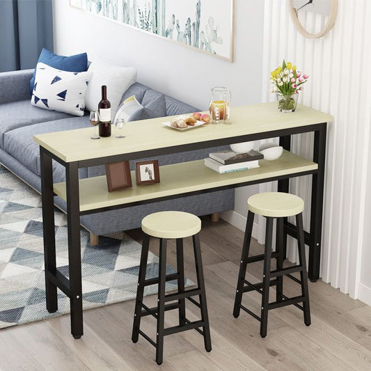 Modern Style Rectangle Bar Table Wood Table Metal Base for Dining Room