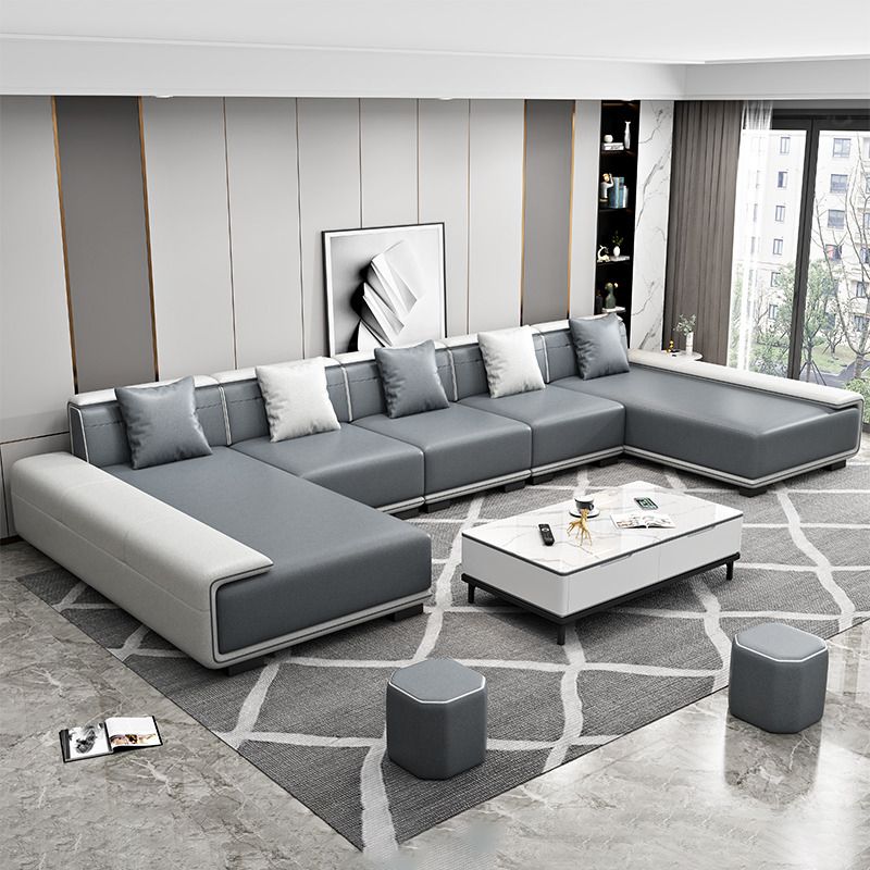 Faux Ledersofa & Chaise mit Kissen modern u Sofa in Grau - 29,53 "H.