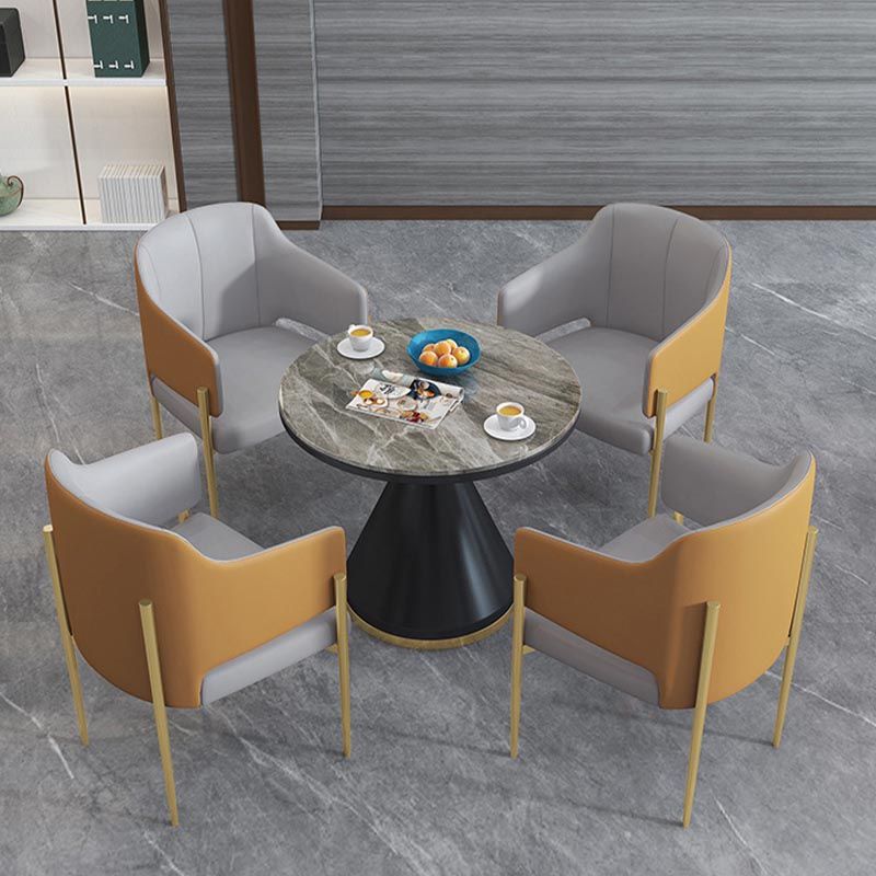 Modern Round Dining Table for Home Glossy Stone Dinette Table with Metal Base Clearhalo 'Dining Tables & Seating' 'Dining Tables' 'dining_table' 'furn' 'furn_dining_table' 'Furniture' 'Kitchen & Dining Furniture' 1200x1200_2990182c-cea7-4a0f-8809-f8260daa071e