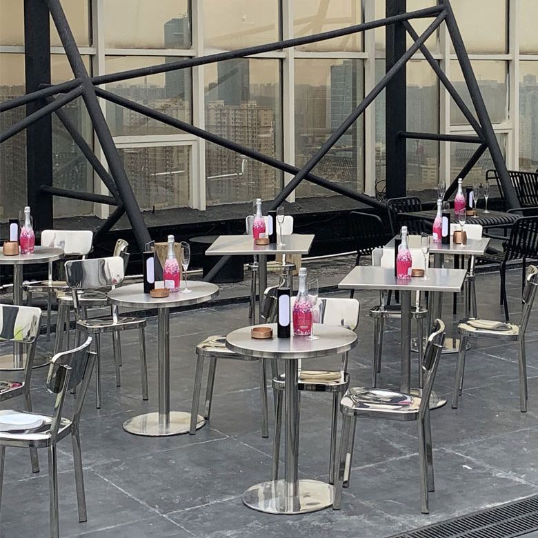 Metal Industrial Square Dining Table Stainless Steel Table for Kitchen and Dining Room Clearhalo 'Dining Tables & Seating' 'Dining Tables' 'dining_table' 'furn' 'furn_dining_table' 'Furniture' 'Kitchen & Dining Furniture' 1200x1200_2990d36c-76b2-48a8-806d-7d8bc43db079