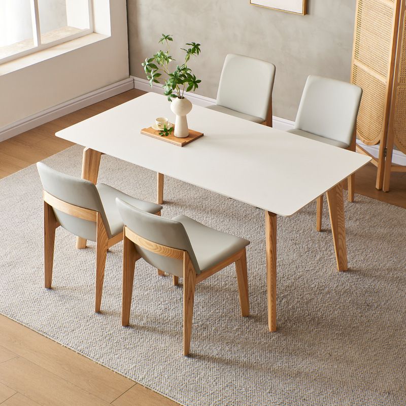 Mid-Century Modern Dining Table White Stone Top Table with Wooden Base Clearhalo 'Dining Tables & Seating' 'Dining Tables' 'dining_table' 'furn' 'furn_dining_table' 'Furniture' 'Kitchen & Dining Furniture' 1200x1200_2993718e-00a3-4743-871a-33ba9c30fc10