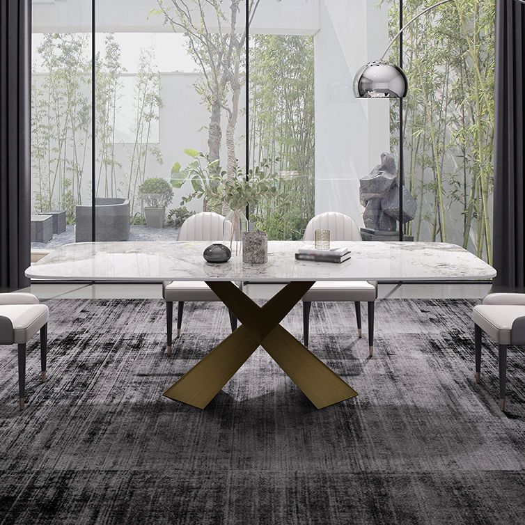Sintered Stone Top Dining Table for Restaurant Luxury Rectangle Table with Metal Pedestal Clearhalo ' dining_table' 'Dining Tables & Seating' 'Dining Tables' 'furn' 'furn_dining_table' 'Furniture' 'furniture_dining_table' 'Kitchen & Dining Furniture' 'kitchen&dining_furn' 'kitchen' 'kitchen_dining_table' 1200x1200_2993a167-e690-43b4-9e69-0cb1ab0ec4a6