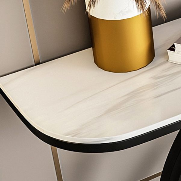 Stone Half Moon Console Table Table de acento de 31.5 pulgadas de altura con estante