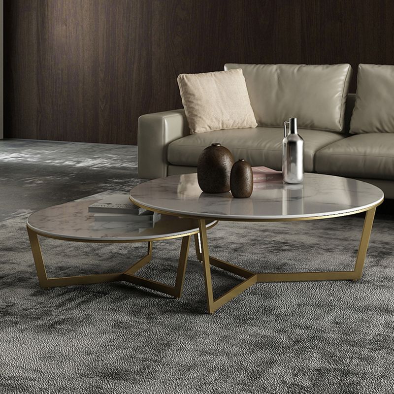 Contemporary Frame Coffee Table Round Slate Top Cocktail Table Clearhalo 'Coffee & Accent Tables' 'Coffee Tables' 'coffee_tables' 'furn' 'furn_coffee_tables' 'Furniture' 'Living Room Furniture' 1200x1200_2995cb97-1d0f-4ca4-9f5d-6aa952ffff44