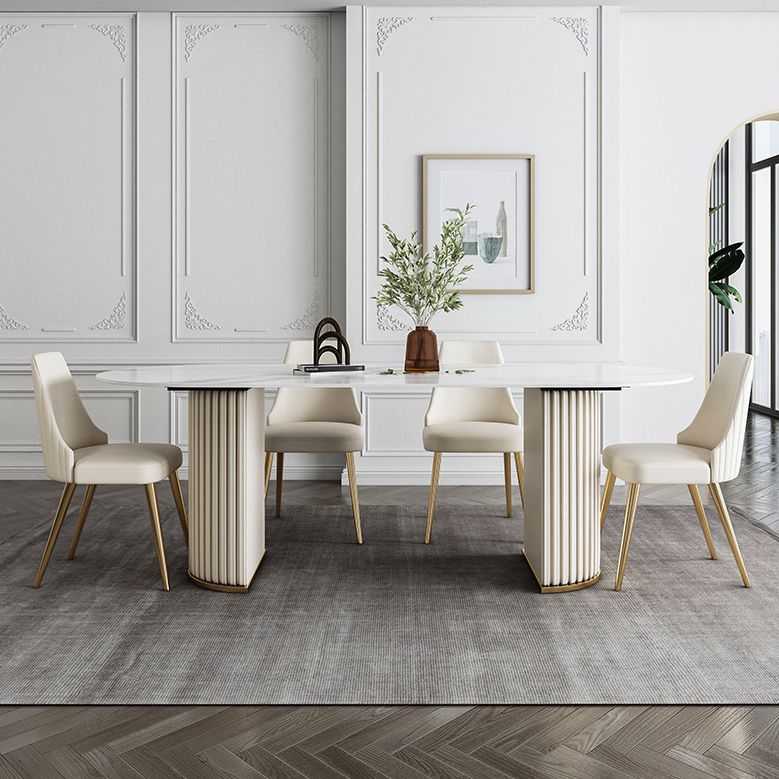 Glam Sintered Stone Oval Shape Dining Table White Standard Dining Table for Kitchen Clearhalo ' dining_table' 'Dining Tables & Seating' 'Dining Tables' 'furn' 'furn_dining_table' 'Furniture' 'furniture_dining_table' 'Kitchen & Dining Furniture' 'kitchen&dining_furn' 'kitchen' 'kitchen_dining_table' 1200x1200_2996210a-8768-4dd3-9991-3897b95886a1