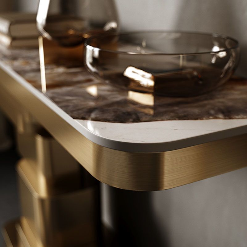 Glam Rectangle Console Table Stone Console Accent Table for Hall