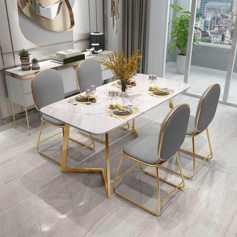Rectangle Stone Dining Table Traditional Luxury Dinette Table for Home Clearhalo 'Dining Tables & Seating' 'Dining Tables' 'dining_table' 'furn' 'furn_dining_table' 'Furniture' 'furniture_dining_table' 'Kitchen & Dining Furniture' 1200x1200_299992b4-f1be-4c8e-aa80-cfdc2eb18886