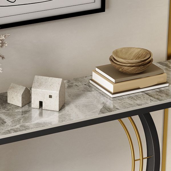 Half Moon Stone Console Table Ironcraft Frame Accent Table for Hall Clearhalo 'Console Tables' 'console_tables' 'Entry & Mudroom Furniture' 'furn' 'furn_console_tables' 'Furniture' 1200x1200_299c5682-bc9f-4a1c-a097-98d725a912e9