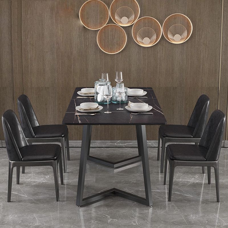 Designer 1/4/5/7 Pieces Dining Set Rectangular Double Pedestal Dinette Set with Stone Top Clearhalo 'Dining Room Sets' 'Dining Tables & Seating' 'dining_room_set' 'furn' 'furn_dining_room_set' 'Furniture' 'Kitchen & Dining Furniture' 1200x1200_299e60da-33b2-4fb6-a859-fa2690f38e35