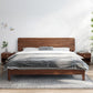 Mid-Century Modern Standard Bed Walnut Solid Color Panel Bed with Headboard