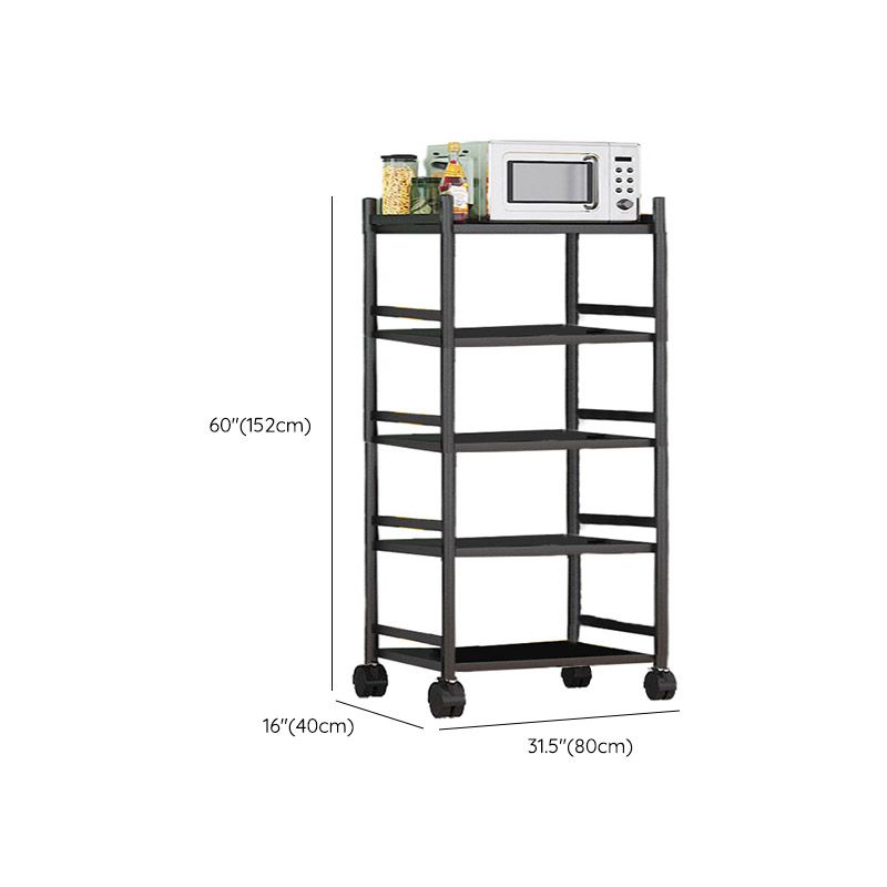 モダンなダイニングルーム準備テーブルロッキングホイール付きブラックキッチントロリー