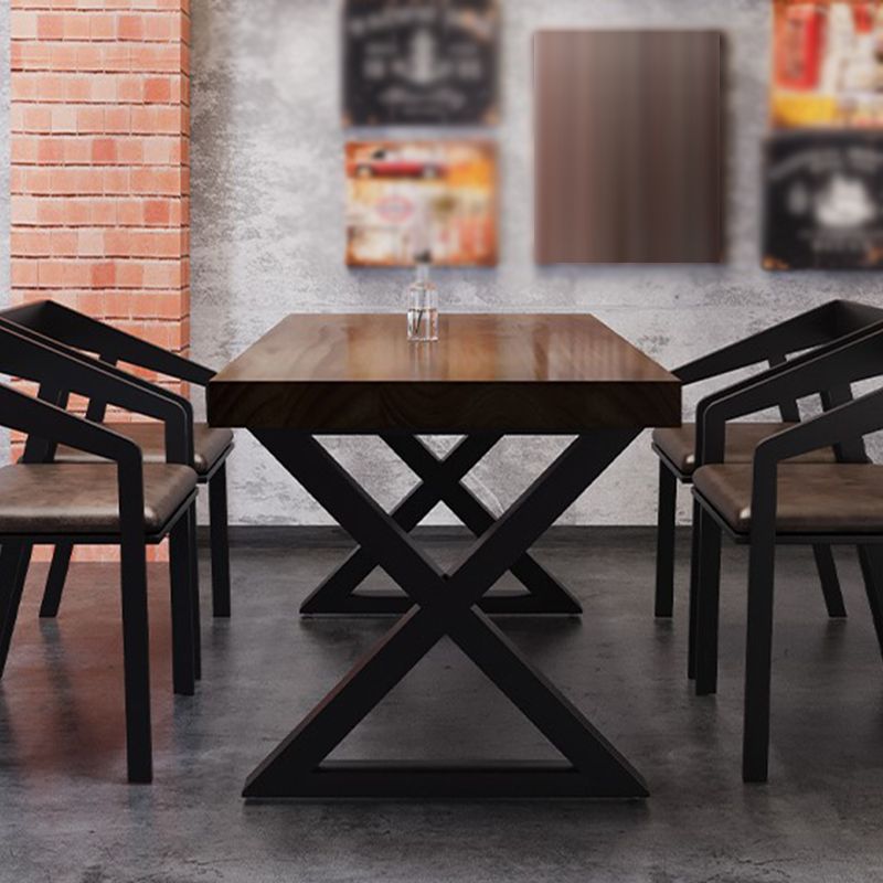 Rectangle Dining Table Industrial Dining Table with Iron Base Clearhalo 'Dining Tables & Seating' 'Dining Tables' 'dining_table' 'furn' 'furn_dining_table' 'Furniture' 'Kitchen & Dining Furniture' 1200x1200_29a54c99-5f07-436e-a0e9-3a18a32f3a1a