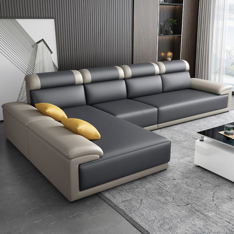 Faux Leather Pillow Top Arm Sectional with Pillowed Back Cushions for Living Room Clearhalo 'furn' 'furn_sectionals' 'Furniture' 'furniture_sectionals' 'kitchen' 'kitchen_sectionals' 'Living Room Furniture' 'Sectionals' 1200x1200_29a70736-3cbe-48b9-af58-4ebf340f294f
